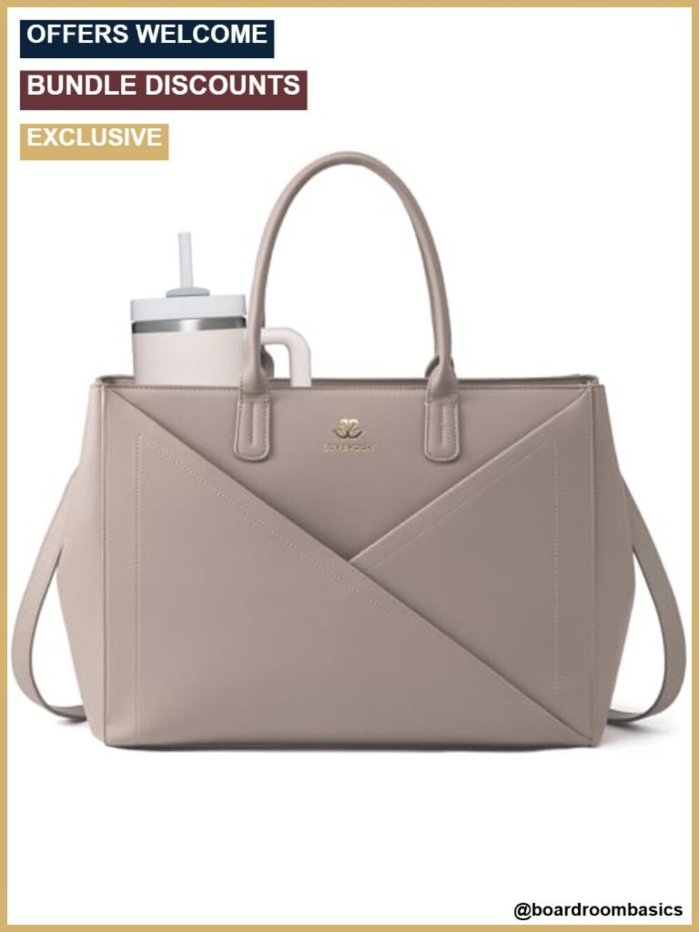 PU Leather Laptop Work Tote Bag with Cup Holder 16 Inch, Double Laptop